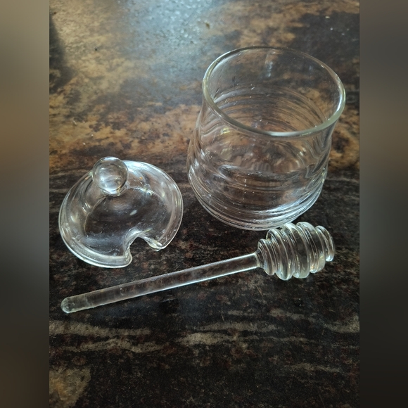 Glass honey bowl with lid and honey drizzler - Picture 2 of 2